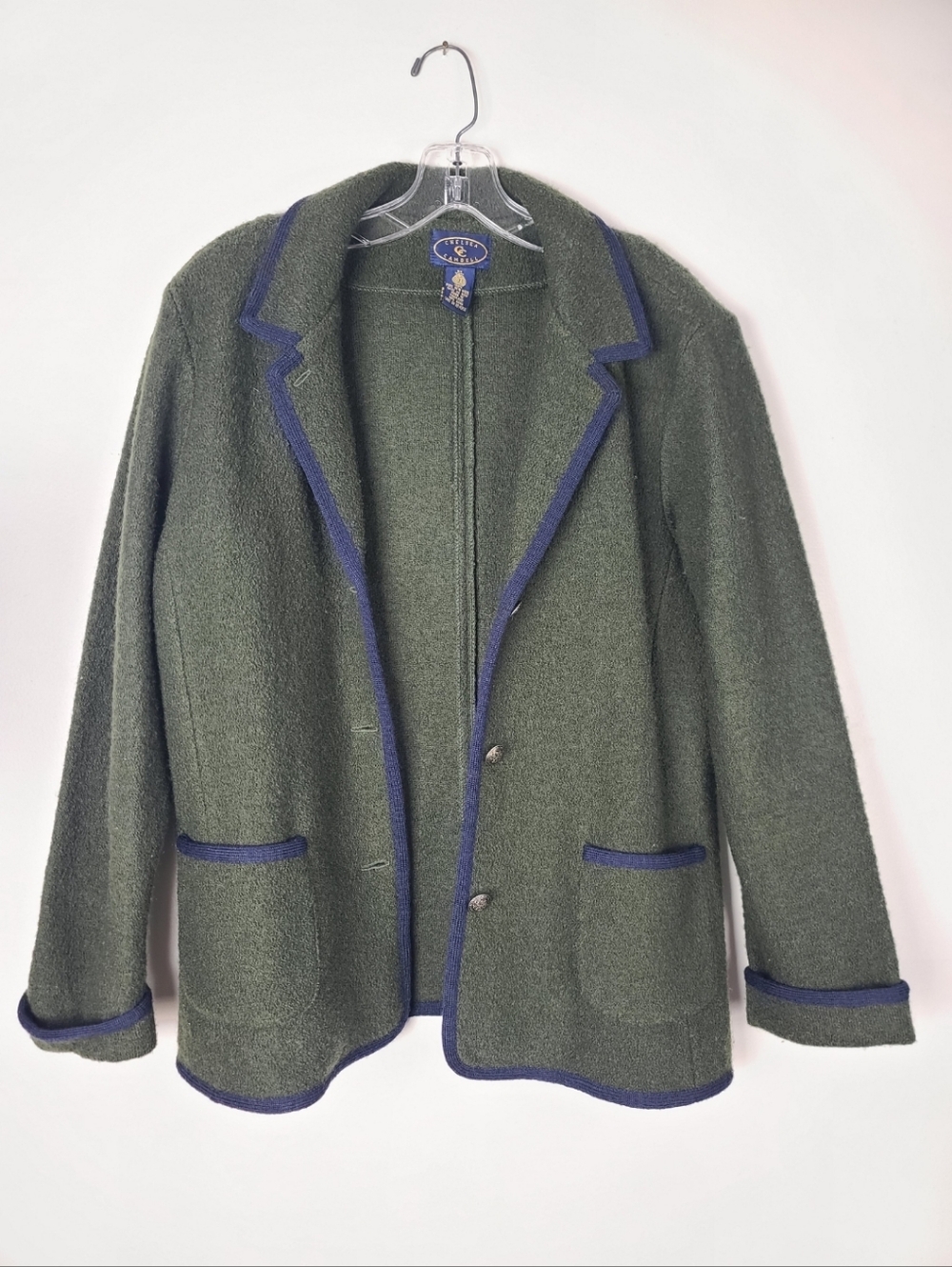 Green Contrast-Trim Women's Cardigan Blazer - Picture 6 of 10
